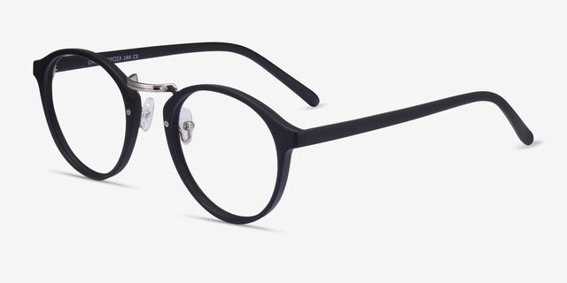 Chillax Matte Black & Silver MetalEyeglass Frames from EyeBuyDirect, Angle View