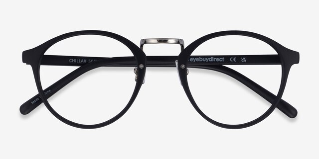 Chillax Matte Black & Silver MetalEyeglass Frames from EyeBuyDirect, Closed View