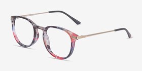Muse Blue Floral Plastic-metal Montures de lunettes de vue d'EyeBuyDirect, Vue d'Angle