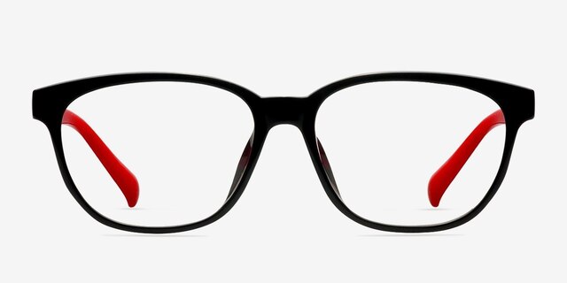 Moody Black & Red PlasticEyeglass Frames from EyeBuyDirect, Front View