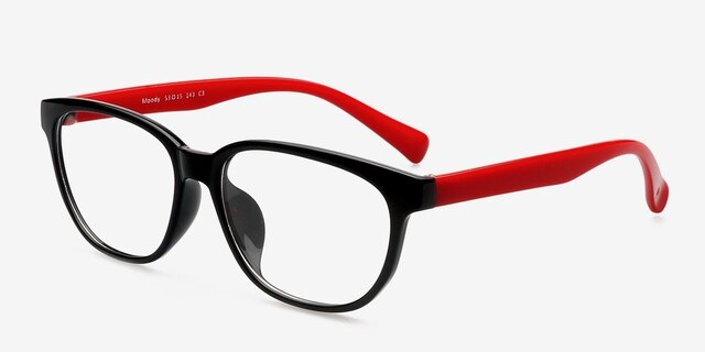 Moody Black & Red PlasticEyeglass Frames from EyeBuyDirect, Angle View