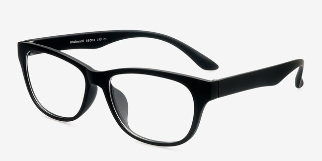 Boulevard Matte Black PlasticEyeglass Frames from EyeBuyDirect, Angle View