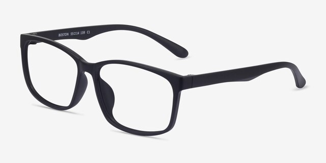 Boston Matte Black PlastiqueMontures de lunettes de vue d'EyeBuyDirect, Vue d'Angle