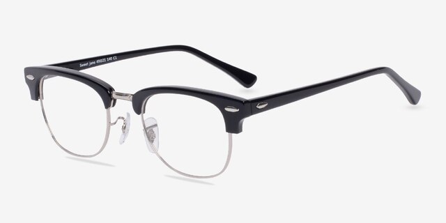 Sweet Jane Black & Silver AcetateEyeglass Frames from EyeBuyDirect, Angle View