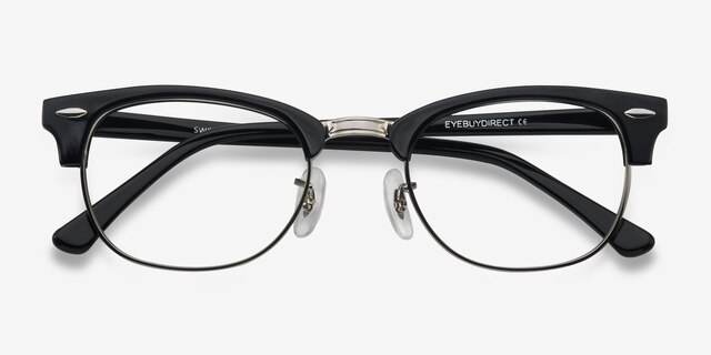 Sweet Jane Black & Silver AcetateEyeglass Frames from EyeBuyDirect, Closed View