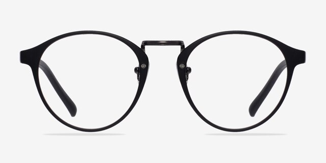 Small Chillax Matte Black & Gunmetal PlasticEyeglass Frames from EyeBuyDirect, Front View
