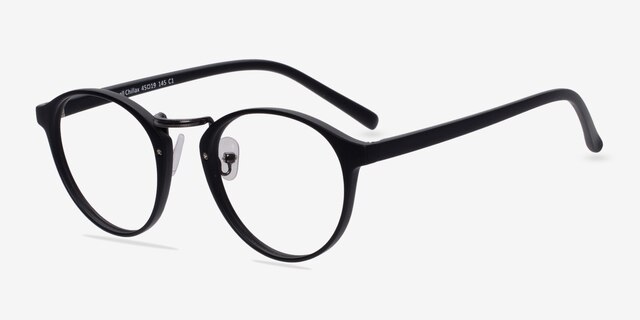 Small Chillax Matte Black & Gunmetal PlasticEyeglass Frames from EyeBuyDirect, Angle View