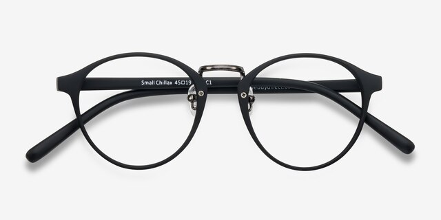 Small Chillax Matte Black & Gunmetal PlasticEyeglass Frames from EyeBuyDirect, Closed View