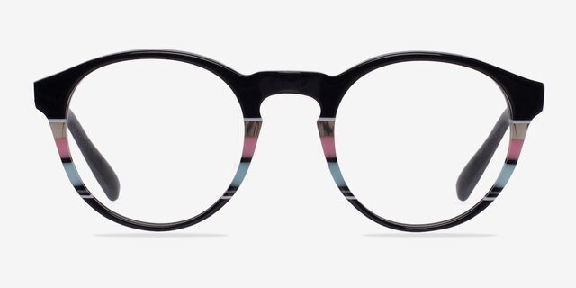 Perception Black & Striped AcetateEyeglass Frames from EyeBuyDirect, Front View