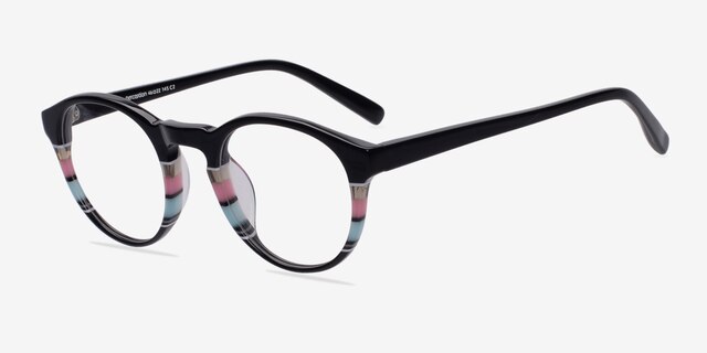 Perception Black & Striped AcetateEyeglass Frames from EyeBuyDirect, Angle View