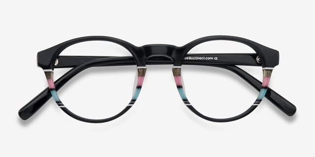 Perception Black & Striped AcetateEyeglass Frames from EyeBuyDirect, Closed View