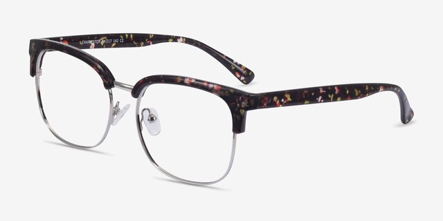 Charleston Silver & Floral Plastic-metalEyeglass Frames from EyeBuyDirect, Angle View
