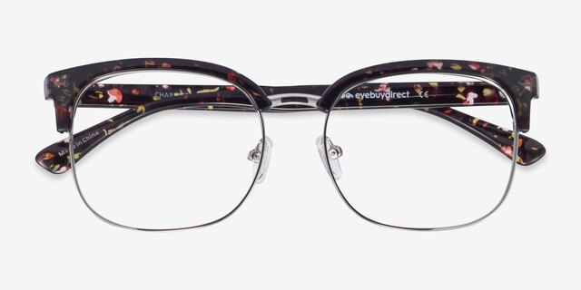 Charleston Silver & Floral Plastic-metalEyeglass Frames from EyeBuyDirect, Closed View