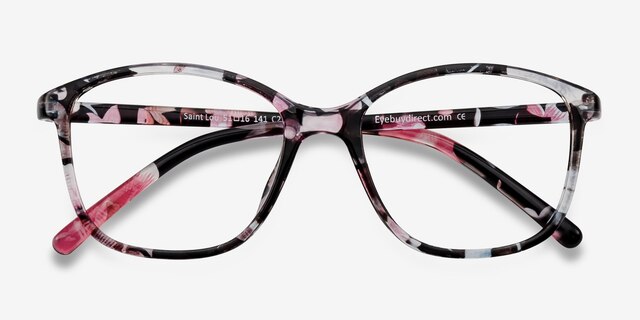 Saint Lou Red & Floral PlastiqueMontures de lunettes de vue d'EyeBuyDirect, Vue Rapprochée