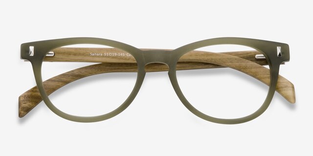 Sahara Vert Mat AcétateMontures de lunettes de vue d'EyeBuyDirect, Vue Rapprochée