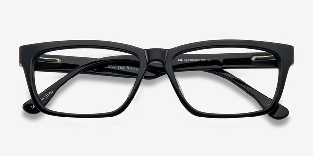 Seattle Noir AcétateMontures de lunettes de vue d'EyeBuyDirect, Vue Rapprochée