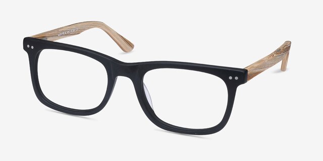 Montreal Matte Black AcétateMontures de lunettes de vue d'EyeBuyDirect, Vue d'Angle