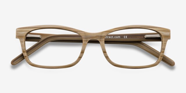 Mesquite Brown & Striped Wood-textureEyeglass Frames from EyeBuyDirect, Closed View