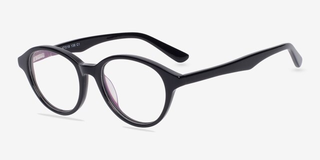 Amuse Noir AcétateMontures de lunettes de vue d'EyeBuyDirect, Vue d'Angle
