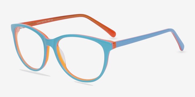 Level Bleu pâle AcétateMontures de lunettes de vue d'EyeBuyDirect, Vue d'Angle