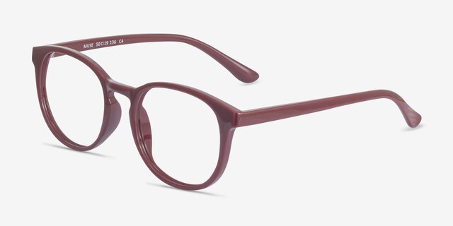 Muse Dark Red PlasticEyeglass Frames from EyeBuyDirect, Angle View