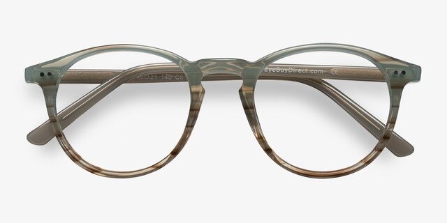Kyoto Green Striped AcetateEyeglass Frames from EyeBuyDirect, Closed View