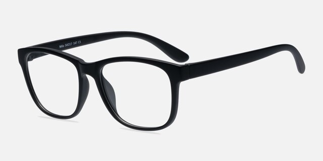 Milo Matte Black PlasticEyeglass Frames from EyeBuyDirect, Angle View