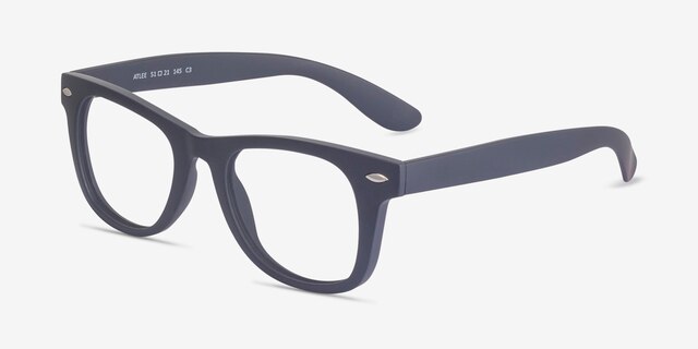 Atlee Matte Navy PlasticEyeglass Frames from EyeBuyDirect, Angle View