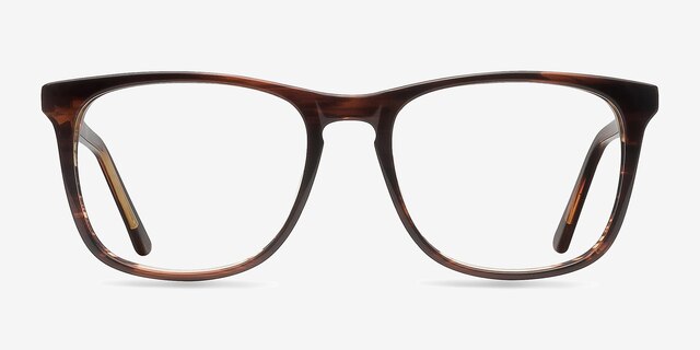 Skyline Brown Striped AcétateMontures de lunettes de vue d'EyeBuyDirect, Vue de Face