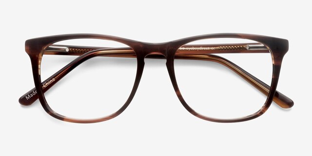 Skyline Brown Striped AcétateMontures de lunettes de vue d'EyeBuyDirect, Vue Rapprochée