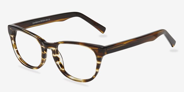 Confidence Brown Striped AcetateEyeglass Frames from EyeBuyDirect, Angle View