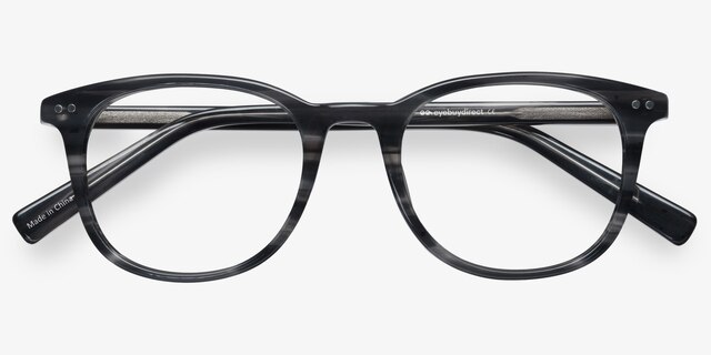 Demain Gray Striped AcetateEyeglass Frames from EyeBuyDirect, Closed View