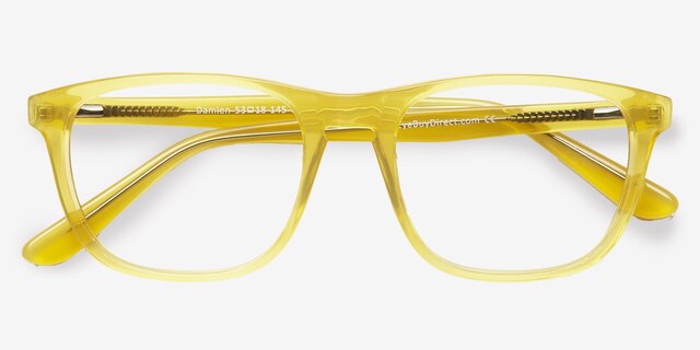Damien Jaune AcétateMontures de lunettes de vue d'EyeBuyDirect, Vue Rapprochée