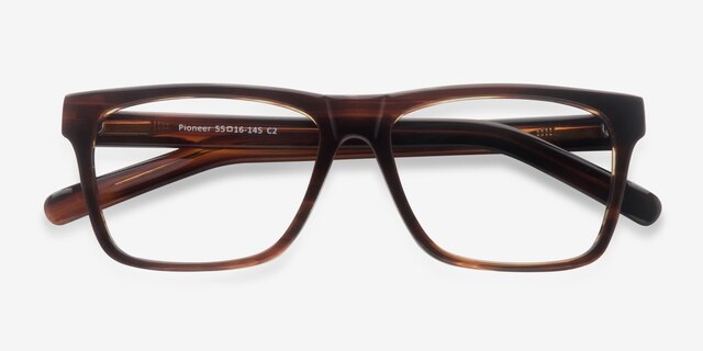 Pioneer Brun AcétateMontures de lunettes de vue d'EyeBuyDirect, Vue Rapprochée