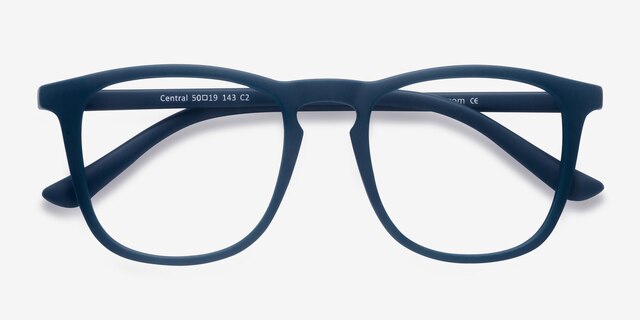 Central Matte Navy PlasticEyeglass Frames from EyeBuyDirect, Closed View