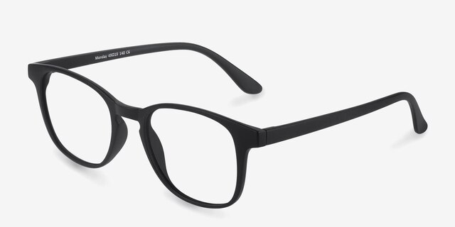 Monday Matte Black PlasticEyeglass Frames from EyeBuyDirect, Angle View