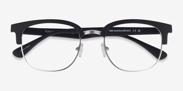 Yokote Matte Black Plastic-metalMontures de lunettes de vue d'EyeBuyDirect, Vue Rapprochée