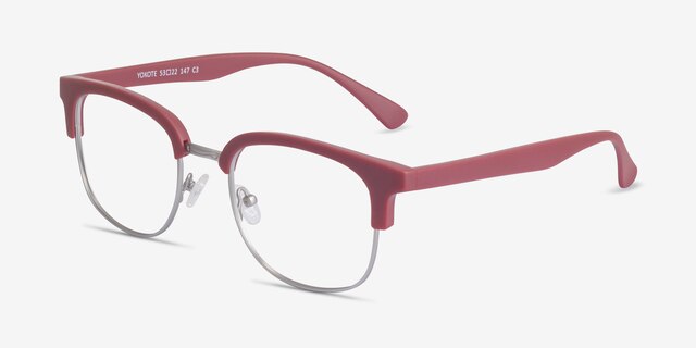 Yokote Matte Burgundy Plastic-metalMontures de lunettes de vue d'EyeBuyDirect, Vue d'Angle
