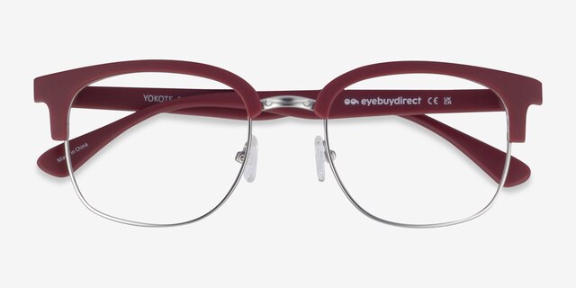Yokote Matte Burgundy Plastic-metalMontures de lunettes de vue d'EyeBuyDirect, Vue Rapprochée