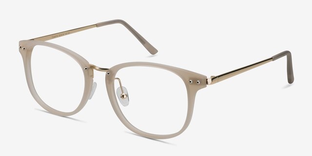 Cosmo Matte Beige MetalEyeglass Frames from EyeBuyDirect, Angle View