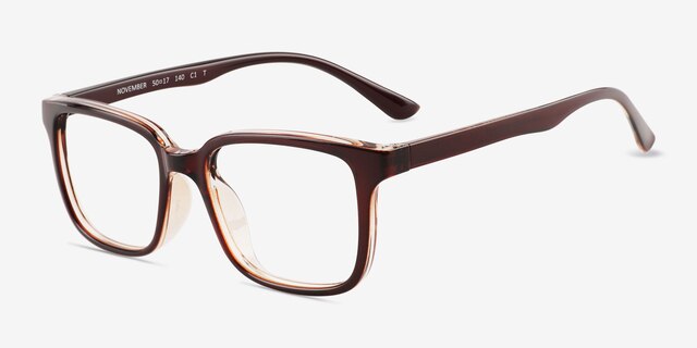 November Brown Clear PlasticEyeglass Frames from EyeBuyDirect, Angle View