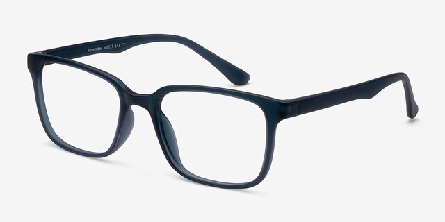 November Matte Navy PlasticEyeglass Frames from EyeBuyDirect, Angle View
