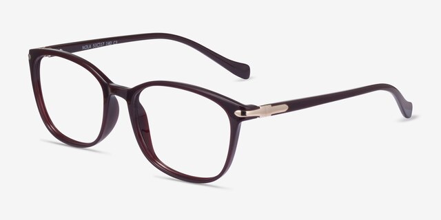 Nola Dark Red PlasticEyeglass Frames from EyeBuyDirect, Angle View