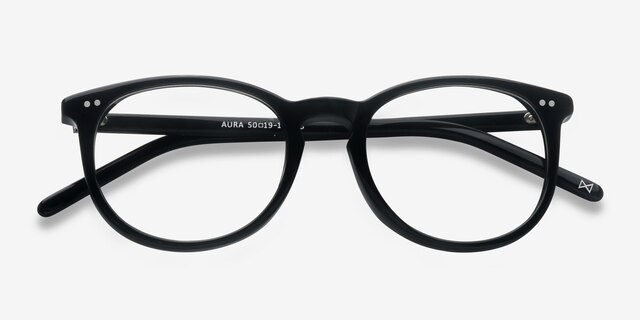 Aura Jet Black AcetateEyeglass Frames from EyeBuyDirect, Closed View