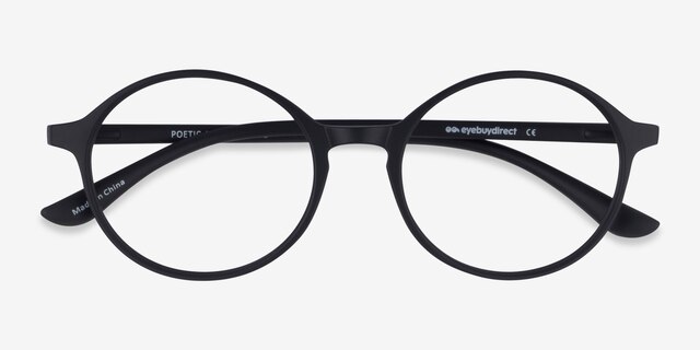 Poetic Matte Black PlastiqueMontures de lunettes de vue d'EyeBuyDirect, Vue Rapprochée