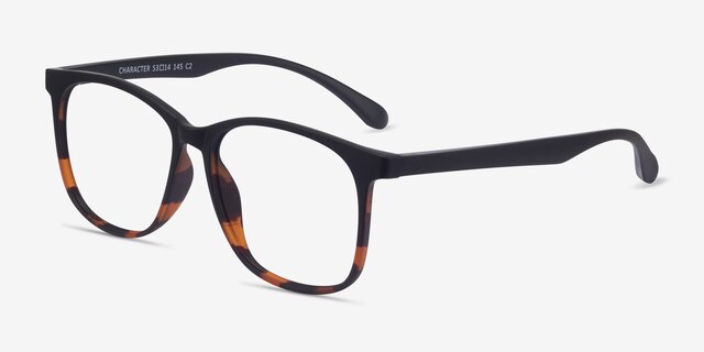 Character Black Tortoise PlastiqueMontures de lunettes de vue d'EyeBuyDirect, Vue d'Angle