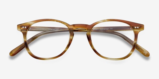 Symmetry Striped Caramel AcetateEyeglass Frames from EyeBuyDirect, Closed View