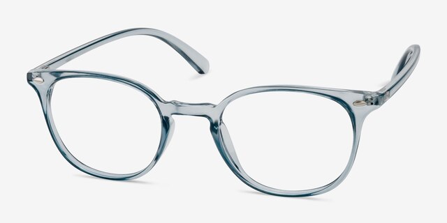 Hubris Clear Blue PlasticEyeglass Frames from EyeBuyDirect, Angle View
