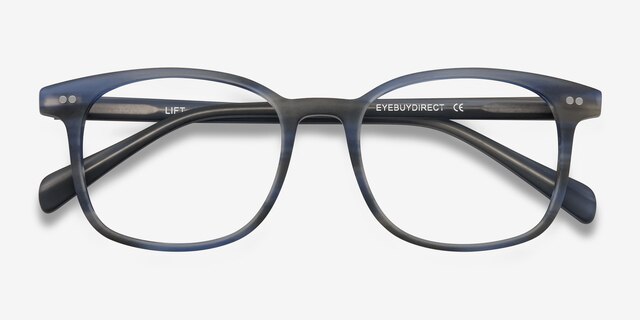 Lift Blue Striped AcetateEyeglass Frames from EyeBuyDirect, Closed View