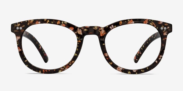 Solar Black Floral PlasticEyeglass Frames from EyeBuyDirect, Front View